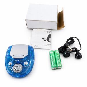 Vintage FM Scan Radio w/ Flashlight Blue Translucent Portable Headphones Box